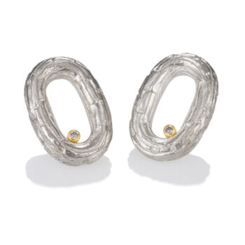 Anchor Chain Link Earrings in Sterling Silver with Diamond set in 18K Gold