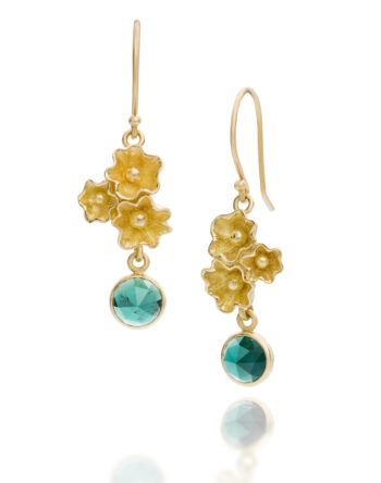 Maine Teal Tourmaline Sea Flower Earrings in 18K Gold