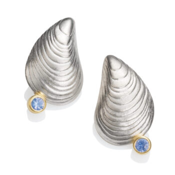 Mussel Shell Earrings with Sapphires