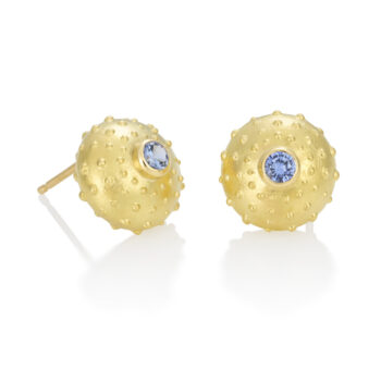 18K Gold Sapphire Sea Urchin Earrings