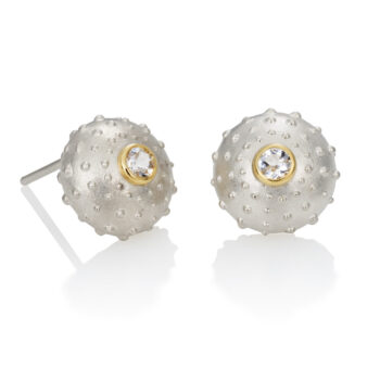 White Topaz Sea Urchin Earrings in Sterling Silver and 18K Gold