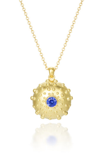 Large 18K Gold Sapphire Sea Urchin Pendant