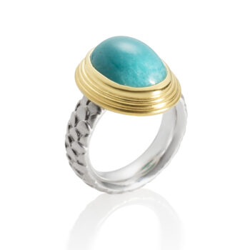 Amazonite Cabochon Mermaid Ring in Sterling and 18K Gold