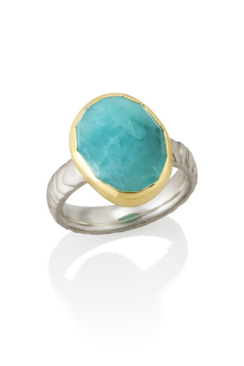 Rose Cut Amazonite Wave Ring in Sterling Silver and 18K Gold
