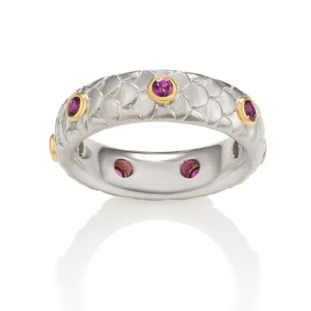 Ruby Mermaid Band in Sterling Silver and 18K Gold