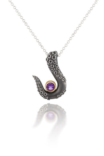 Amethyst Tentacle Pendant in Sterling Silver and 18K Gold