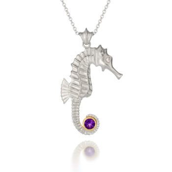 Seahorse Pendant with Amethyst and Diamond