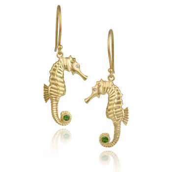 Maine Tourmaline + Diamond Baby Seahorse Earrings in 18K Gold