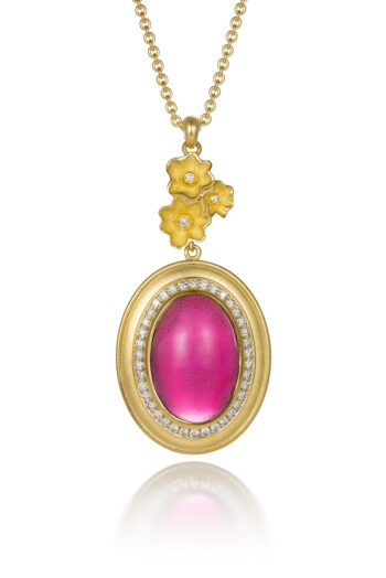Maine Tourmaline + Diamond Halo 18K Gold Sea Flower Pendant
