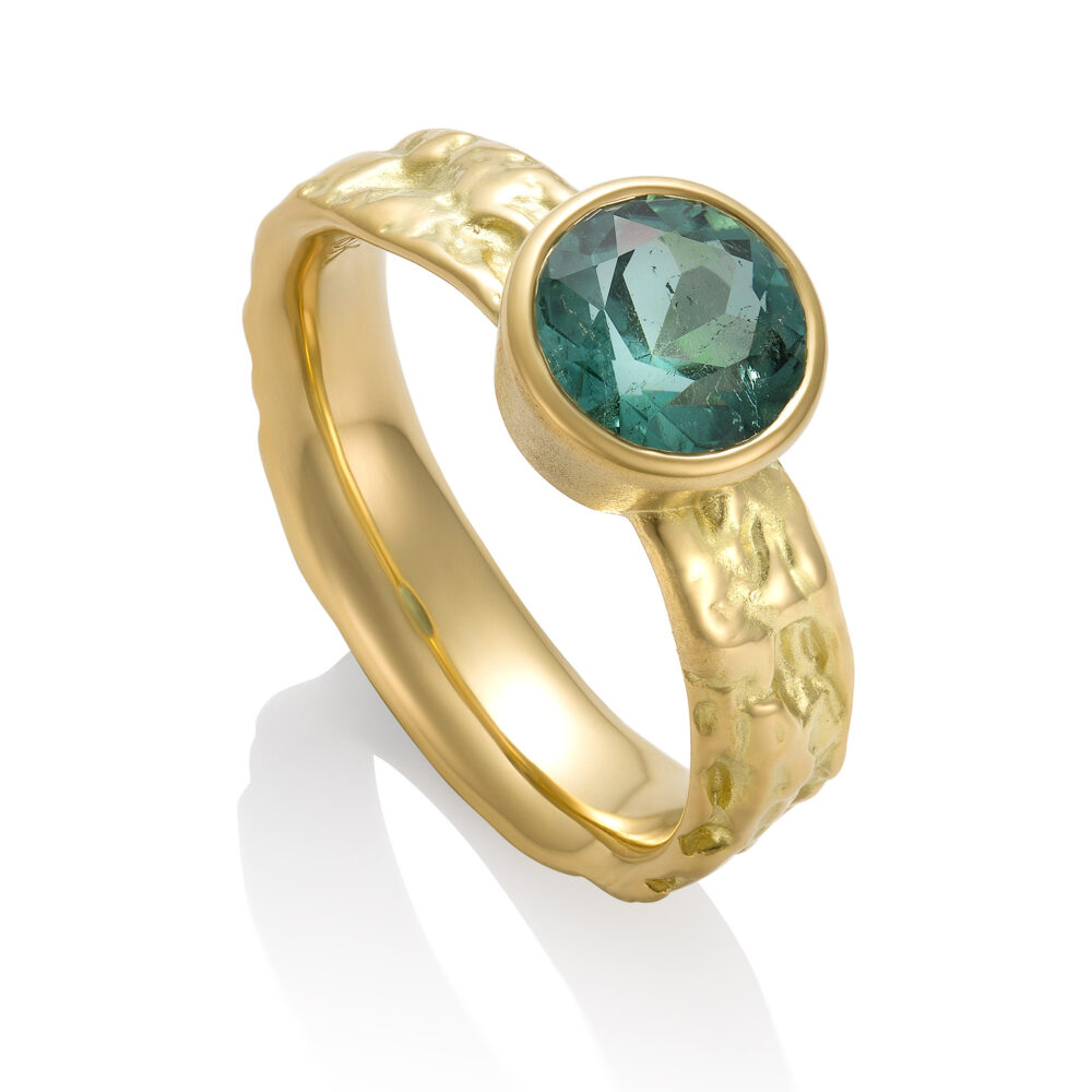 Maine Tourmaline Narrow Barnacle Ring in 18K Gold