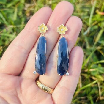 Sapphire + Diamond Sea Flower Studs in 18K Gold