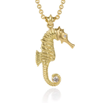 Diamond Baby Seahorse Necklace in 18K Gold
